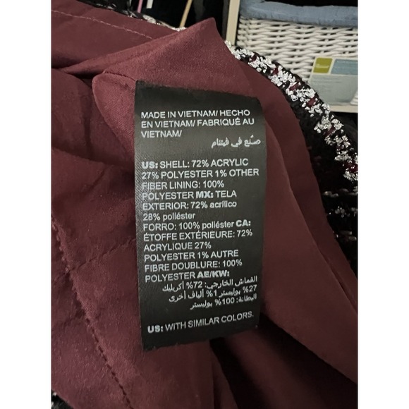 WHITE HOUSE BLACK MARKET Womens 12 Black Burgundy Silver Plaid Tweed Mini Skirt - Picture 8 of 9